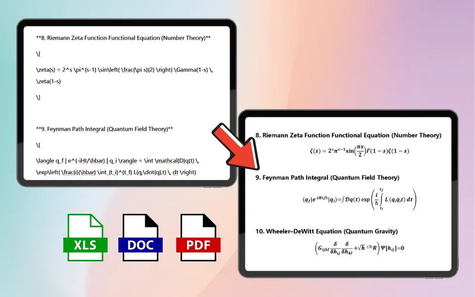 将 LaTeX 公式和 AI 内容转换为 Word、Excel、PDF 文档